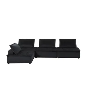 Anna - Velvet 4 Piece Sectional Sofa - Black
