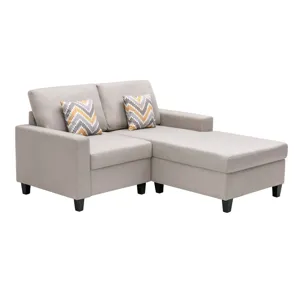 Nolan - Linen Fabric 2-Seater Reversible Sofa Chaise With Pillows, Interchangeable Legs - Beige