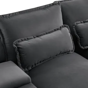 Modern U Shaped Sofa With Console, Cupholders And USB Ports, 6 Seat Upholstered Symmetrical Indoor F