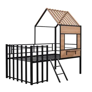 Twin Size Loft Bed With Roof, Window, Guardrail, Ladder Black