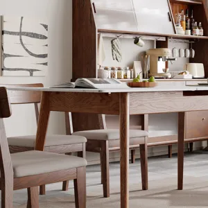 Round Corner Diagonal Leg Telescopic Table For 6 - 8 People To Meet Dining Table - White / Walnut