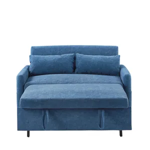 Pull Out Sleep Sofa Bed Loveseats Sofa Couch With Adjsutable Backrest, Storage Pockets, 2 Soft Pillo