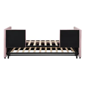 Twin Size Upholstered Daybed With Pop Up Trundle - Pink