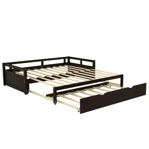 Extending Daybed With Trundle, Wooden Daybed With Trundle - Espresso