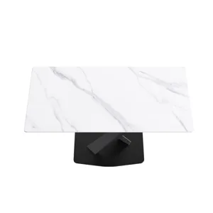 63\" Modern Artificial Stone Straight Edge Metal X-Leg Dining Table, 6 People - White / Black
