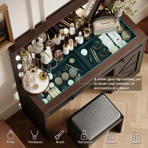 Makeup Vanity Table, Makeup Table With Large Mirror And 11 LED Light, Brightness Adjustable, Dressin