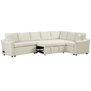 L-Shaped Sofa Convertible Sofa Bed Pull Out Sofa Sleeper With Two Back Pillows, Two USB Ports And Tw