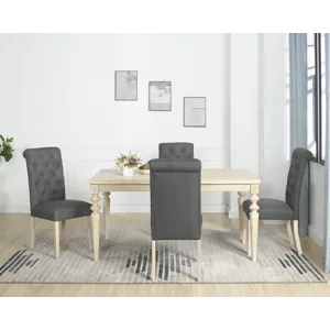 Amonia - 5 Piece Dining Set, Turned-Leg Dining Table With 4 Tufted Chairs - Beige Brown