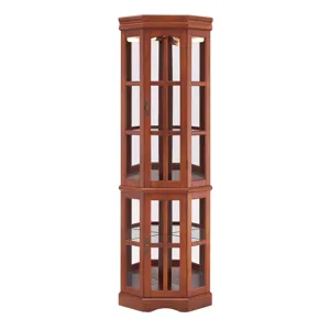 Corner Curio Cabinet With 5 Shelves And Lighting System (E26 Light Bulb Not Included) - Walnut