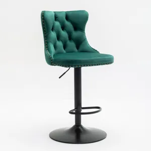 Swivel Velvet Barstools Adjusatble Seat Height, Modern Upholstered Bar Stools With Backs Comfortable