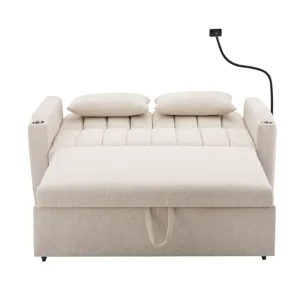 Convertible Sofa Bed Loveseat Sofa With Three USB Ports, Two Side Pockets, Two Cup Holders And 360° 