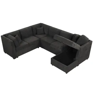 U-Shaped Sectional Sofa Pull Out Sofa Bed With Two USB Ports, Two Power Sockets, Three Back Pillows 