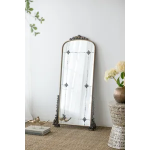 Antique Arched Mirror With Metal Frame, Full Length Mirror For Living Room Bathroom Entryway - Gold