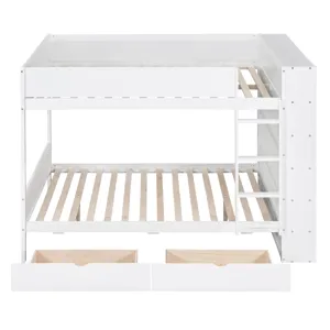 Full Over Full Bunk Bed With 2 Drawers And Multi - Layer Cabinet - White