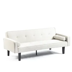 Futon Sofa Bed Convertible Couch Bed With Armrests Modern Living Room Linen Sofa Bed, Folding Reclin