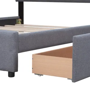 Queen Size Upholstered Platform Bed With Classic Headboard And 4 Drawers, No Box Spring Needed - Dar