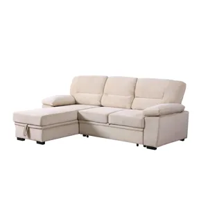 Kipling - Velvet Fabric Reversible Sleeper Sectional Sofa Chaise - Beige
