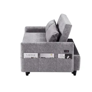 Pull Out Sleep Sofa Bed Loveseats Sofa Couch With Adjsutable Backrest, Storage Pockets, 2 Soft Pillo