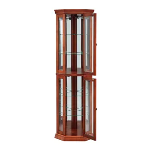 Corner Curio Cabinet With Lights, Adjustable Tempered Glass Shelves, Mirrored Back, Display Cabinet 