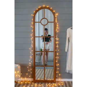 Half Round Elongated Mirror With Decorative Window Look Classic Architecture Style Solid Fir Wood In