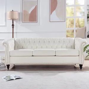 84.65\" Rolled Arm Chesterfield 3 Seater Sofa - White