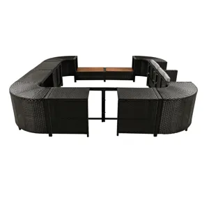 Spa Surround Spa Frame Quadrilateral Outdoor Rattan Sectional Sofa Set With Mini Sofa, Wooden Seats 