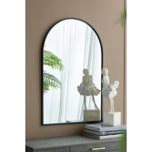 Arched Mirror With Metal Frame, Wall Mirror For Living Room Bedroom Entryway - Black