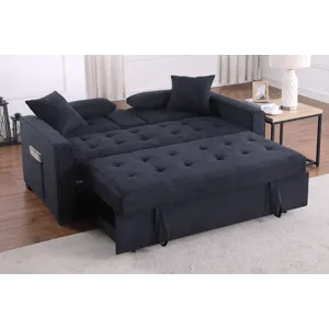 Cody II - 69.5\"W Dark Gray Woven Fabric Convertible Sleeper Loveseat With Cup Holder, Charging Port