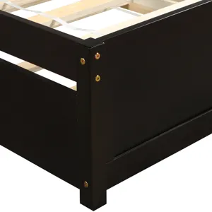Twin Size Platform Bed Wood Bed Frame With Trundle - Espresso
