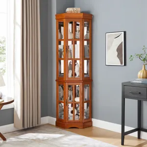 Corner Curio Cabinet With 5 Shelves And Lighting System (E26 Light Bulb Not Included) - Oak