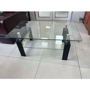 Tempered Clear Glass Coffee Table, 2-Layers Coffee Table Living Room Center Table - Black
