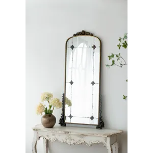 Antique Arched Mirror With Metal Frame, Full Length Mirror For Living Room Bathroom Entryway - Gold
