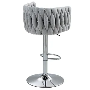 360 Degree Swivel Bar Stools Adjustable Counter Height Bar Chairs With Woven Back & Footrest, Silver