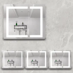 36X30\" Medicine Cabinet With LED Vanity Mirror, Anti-Fog Recessed Or Surface Mount Bathroom Double 