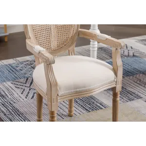 French Vintage Upholstered Fabric Dining Armchair (Set of 2) - Beige