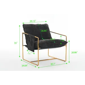 Upholstered Hanging Armchair With Arm Pocketsmetal Frame (Set of 2), Gold-Plated Craftsmanship, Crus