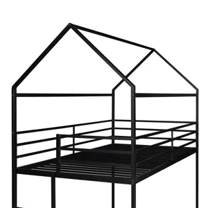 Bunk Beds For Kids Twin Over Twin, House Bunk Bed Metal Bed Frame Built-In Ladder, No Box Spring Nee