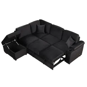 Sleeper Sofa Bed, 2 In 1 Pull Out Sofa Bed L-Shape Couch With Storage Ottoman For Living Room, Bedro
