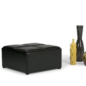 Avalon - Square Coffee Table Storage Ottoman - Midnight Black