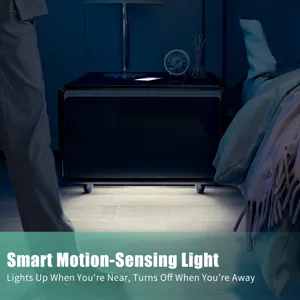 Modern Smart Side Table With Built-In Fridge, Wireless Charging, Temperature Control, Power Socket, 