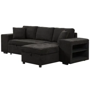 Modern L-Shape 3 Seat Reversible Sectional Couch, Pull Out Sleeper Sofa With Storage Chaise And 2 St