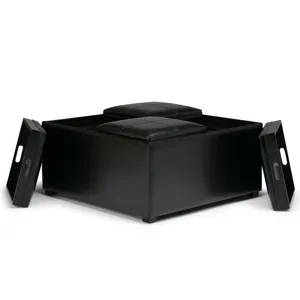 Avalon - Square Coffee Table Storage Ottoman - Midnight Black