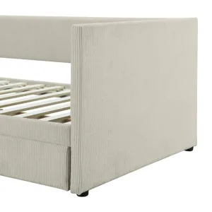 Twin Size Corduroy Daybed With Two Drawers And Wood Slat - Beige