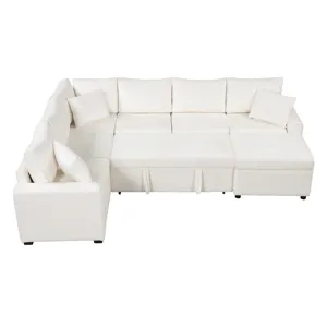 Sectional Sofa Pull-Out Sofa Bed Sleeper With A Storage Ottoman, Three Pillows And Charging Devices 