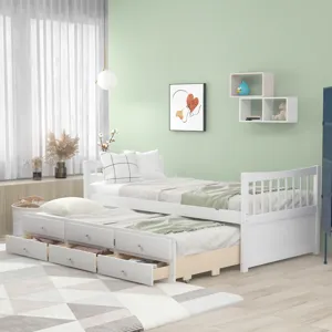 Twin Size Daybed With Trundle And Drawers - White