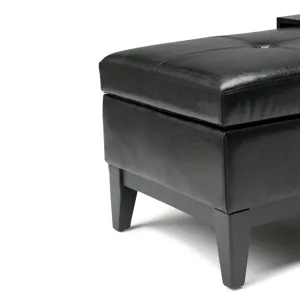 Oregon - Storage Ottoman Bench with Tray - Midnight Black