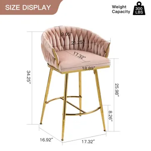 Counter Height Bar Stools (Set of 2) Kitchen Island Counter Bar Stool With Hand-Wave Back, Golden Ch