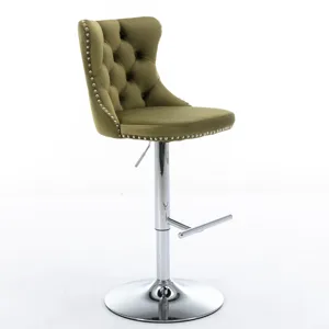 Swivel Velvet Barstools Adjusatble Seat Height From 25-33\", Modern Upholstered Chrome Base Bar Stoo