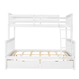 Twin Over Full Bunk Bed With Ladders And Two Storage Drawers - White