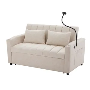 Convertible Sofa Bed Loveseat Sofa With Three USB Ports, Two Side Pockets, Two Cup Holders And 360° 